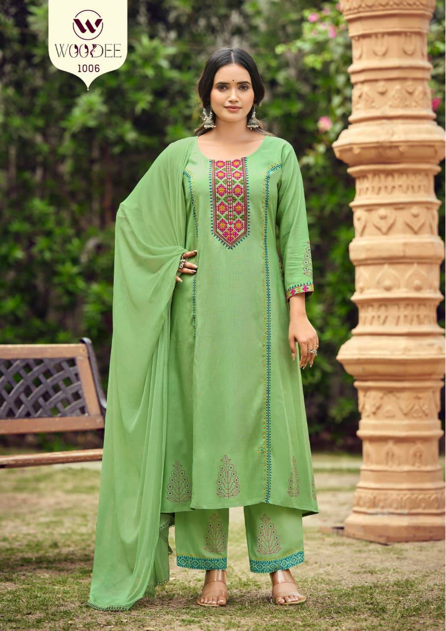 SAANVI By WOODEE 1001 To 1006 Series Designer Ethnic Wear Collection Rayon Kurtis At Wholesale Price